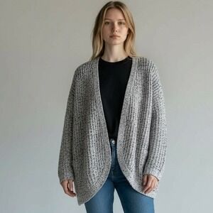 Kensie Cardigan Women Medium Gray Casual Workwear Preppy Open Winter Grannycore